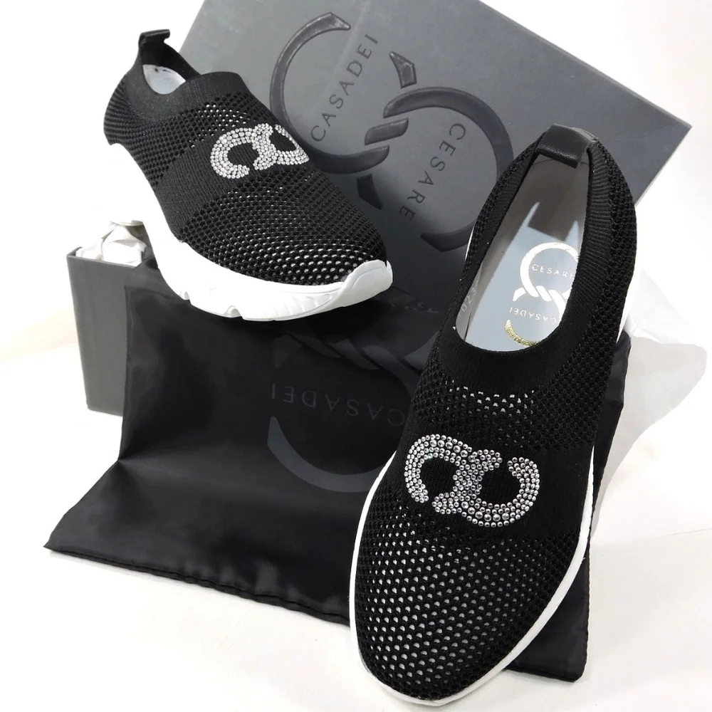 CASADEI 🇮🇹 WOMEN'S BLACK STREICH FABRIC FASHION SUMMER SNEAKERS - Picture 10 of 10